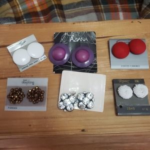 Vintage pierced earring lot, trifari tiara, etc.